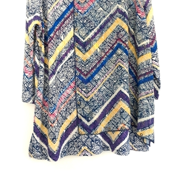 Multiples  Top 3/4 sleeve geometric pattern linen design multicolor top size L - Picture 10 of 14